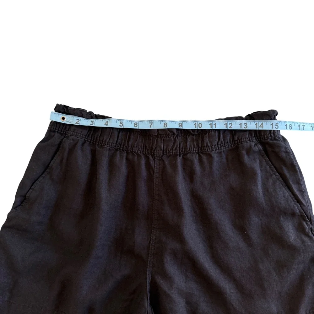 H&M Womens Black 100% Linen Paperbag Waist Casual Shorts Size‎ Medium Pull On
